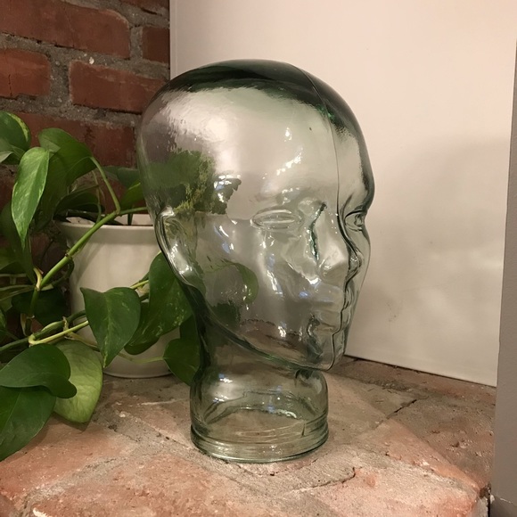 Vintage glass mannequin head bust MCM life sized clear green tinted glass - Picture 2 of 7
